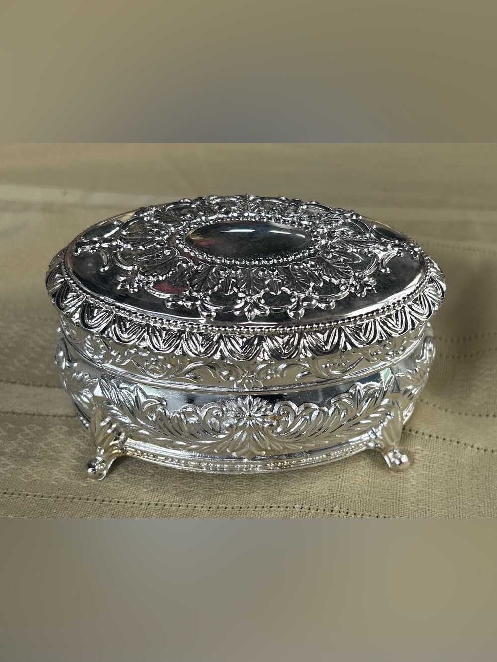 Vintage Davco Silver Oval Footed Jewel Box